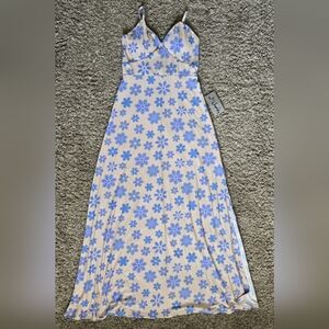 J For Justify Cream And Blue Floral Maxi Dress With Side Slit And Bra Top Size S